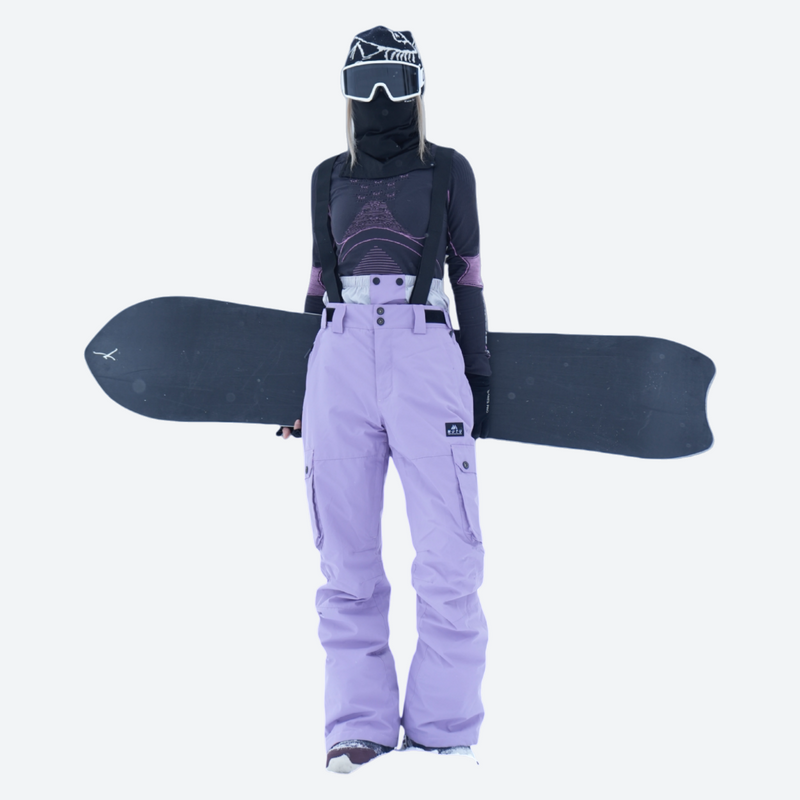 Unisex waterproof 2L snow jacket and bib pants series - lavender jacket with lavender pants, for skiing and snowboarding
