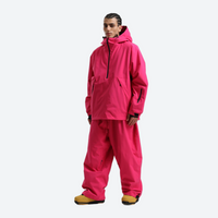 
                  
                    Men's breathable ski pullover set - rose red jacket with rose red pants, for powder days and winter commute
                  
                