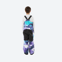 
                  
                    Kids 3L waterproof snow jacket and pants suit - purple teal camo print bib pants, for youth snow play and sledding
                  
                
