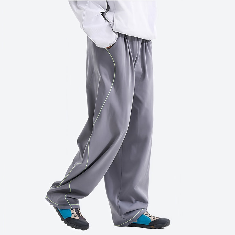 Women's knit cargo hiking pants with relaxed fit - gray knit cargo pants with white top, for warm-weather trekking