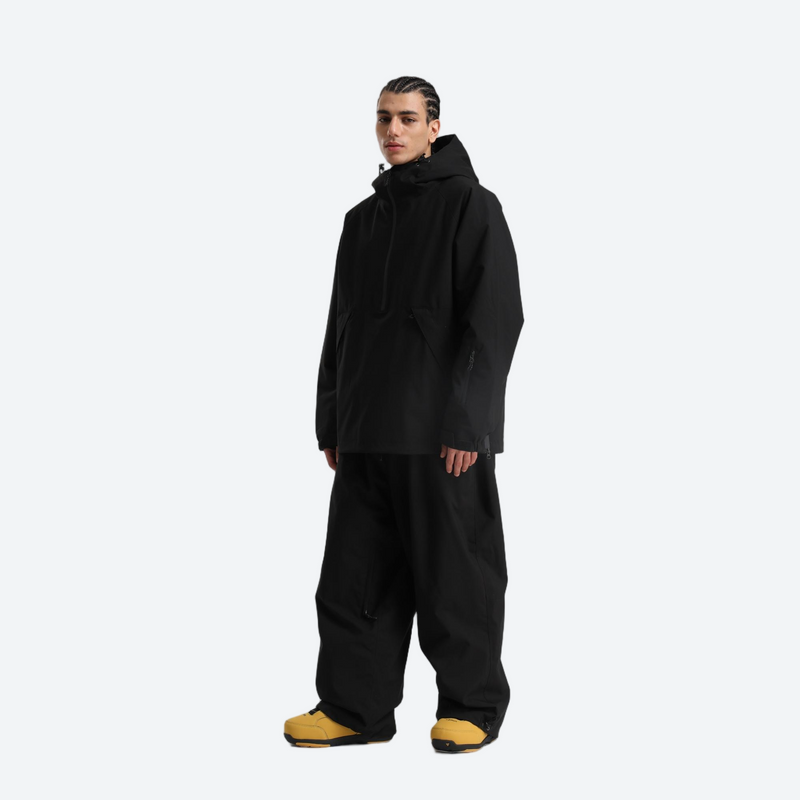 Men's 2-layer snowboard anorak and wide-leg pants - black jacket with black pants, for powder days and winter commute
