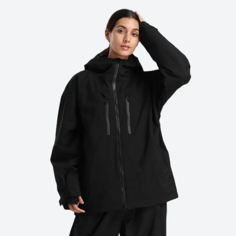 Women's 2-layer snowboard jacket and wide-leg pants - black jacket, for powder days and winter commute