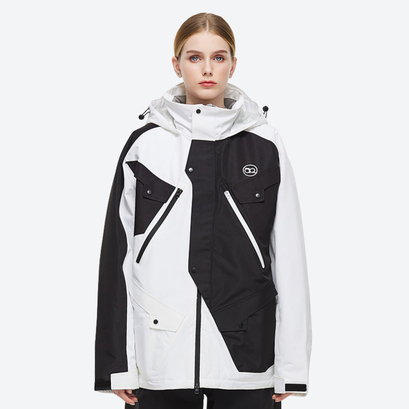 Unisex 2-layer snowboard jacket and pants - black and white colorblock jacket, for skiing and snowboarding