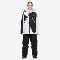 
                  
                    Unisex waterproof 2L snow jacket and pants - black and white colorblock jacket with black pants, for resort and street wear
                  
                