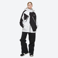
                  
                    Unisex 2-layer snowboard jacket and pants - black and white colorblock jacket with black pants
                  
                