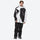 Unisex 2-layer snowboard jacket and pants - black and white colorblock jacket with black pants, on-model full-body front view