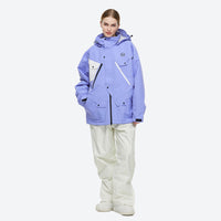 
                  
                    Breathable anorak ski jacket in candy colors - lavender anorak jacket with white pants, for cold-weather winter sports
                  
                