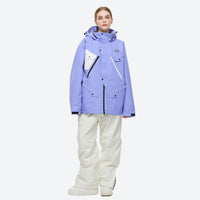 
                  
                    Unisex waterproof 2L snow jacket and pants - lavender anorak jacket with white pants, for powder days and winter commute
                  
                
