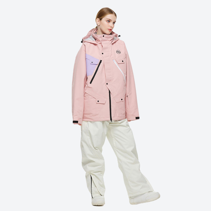 Breathable anorak ski jacket in candy colors - pink anorak jacket with white pants, for resort and street wear