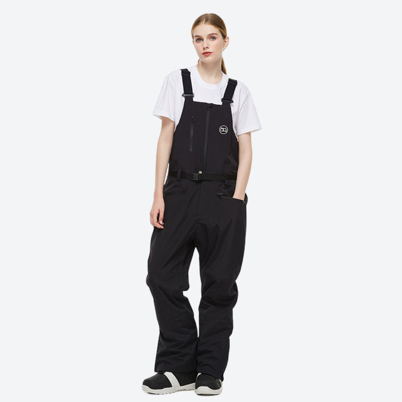 Unisex colorblock snowboard jacket and bibs - black bib pants, for resort and backcountry days