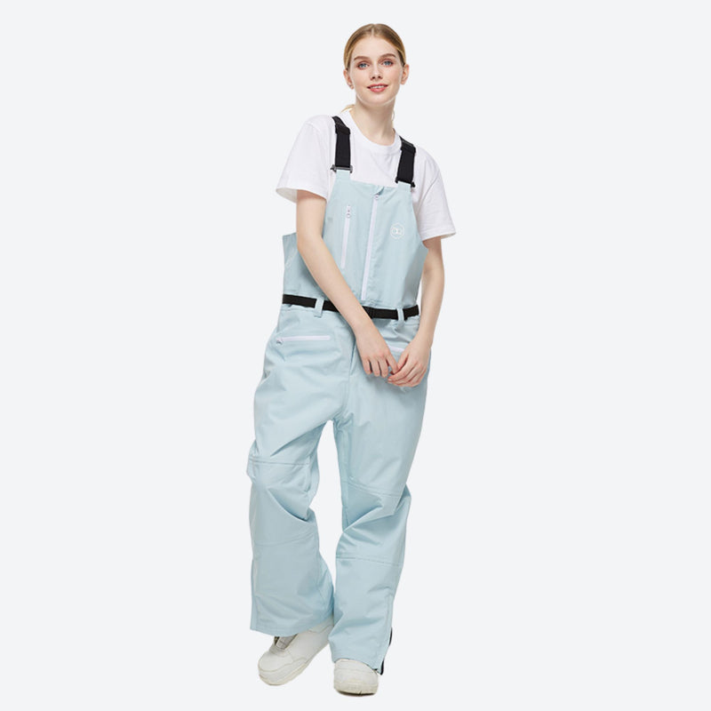 Waterproof 2L snow jacket and bib pants set - light blue bib pants, for resort and backcountry days