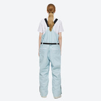 
                  
                    Breathable 2-layer ski jacket with suspender pants - light blue bib pants, on-model back view, for powder and piste riding
                  
                
