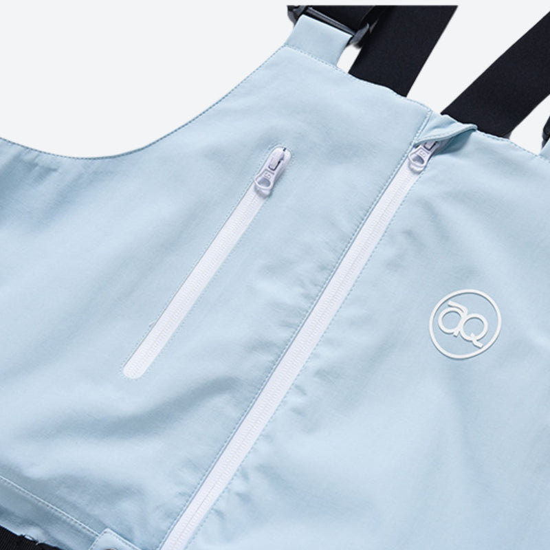 Breathable 2-layer ski jacket with suspender pants - light blue bib pants, for resort and backcountry days
