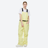 
                  
                    Breathable 2-layer ski jacket with suspender pants - light yellow bib pants, on-model front view, for skiing and snowboarding
                  
                