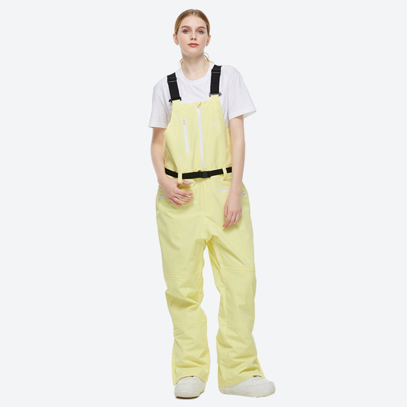 Unisex colorblock snowboard jacket and bibs - light yellow bib pants, for resort and backcountry days