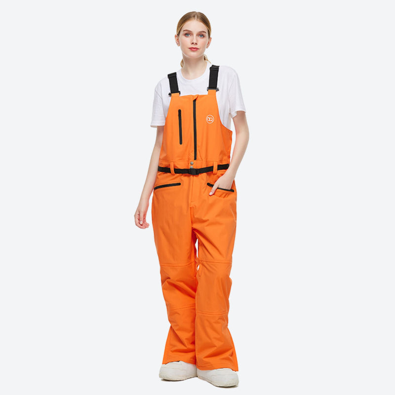 Unisex colorblock snowboard jacket and bibs - orange bib pants, for resort and backcountry days