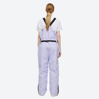 
                  
                    Waterproof 2L snow jacket and bib pants set - lavender bib pants, on-model back view, for resort and backcountry days
                  
                