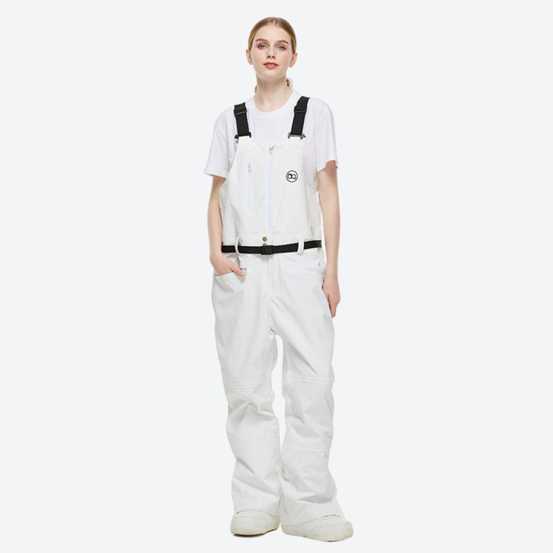 Waterproof 2L snow jacket and bib pants set - white bib pants, for resort and backcountry days