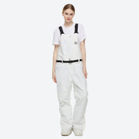 
                  
                    Unisex colorblock snowboard jacket and bibs - white bib pants, on-model front view, for skiing and snowboarding
                  
                