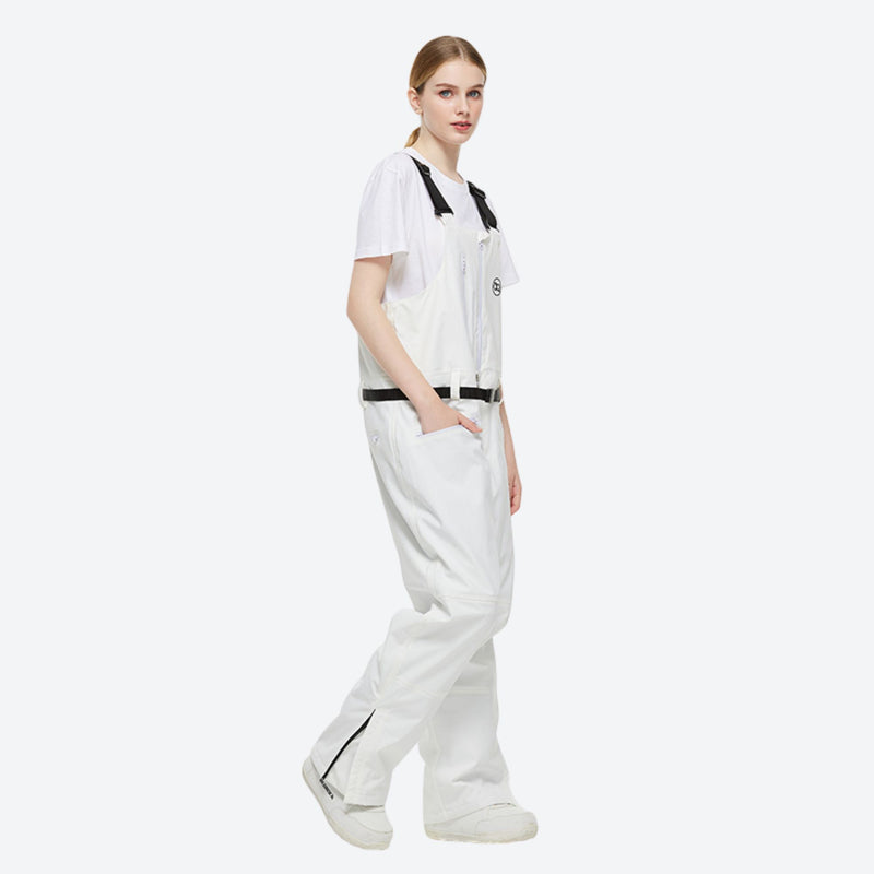 Breathable 2-layer ski jacket with suspender pants - white bib pants, for powder and piste riding