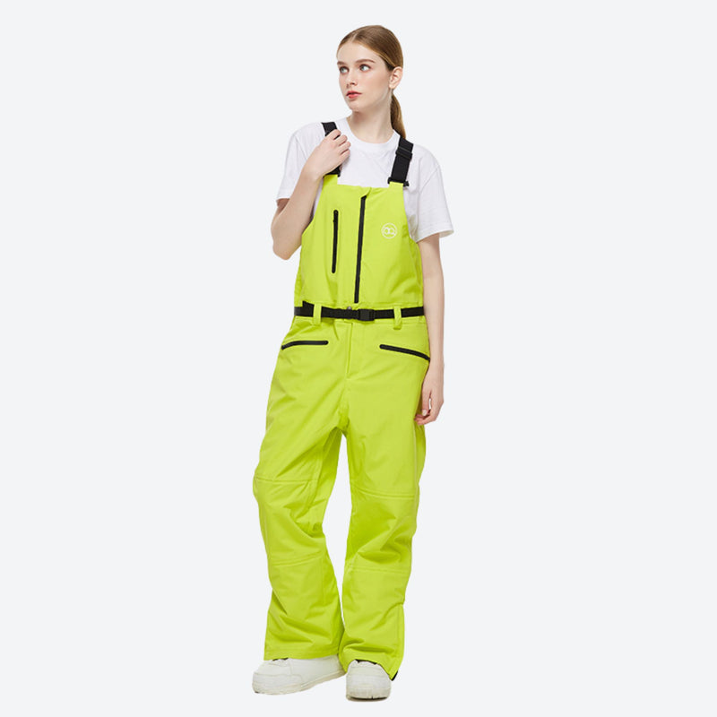 Breathable 2-layer ski jacket with suspender pants - lime green bib pants, for cold-weather winter sports