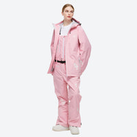 
                  
                    Women's breathable floral print ski suit - pink floral print jacket with pink pants, for cold-weather winter sports
                  
                