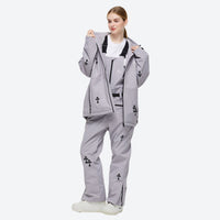 
                  
                    Women's breathable floral print ski suit - lavender floral print jacket with lavender pants, for skiing and snowboarding
                  
                