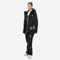
                  
                    Women's breathable floral print ski suit - black floral print jacket with black pants, for powder days and winter commute
                  
                