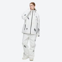 
                  
                    Women's 2-layer snowboard jacket and pants - white floral print jacket with white pants, for powder days and winter commute
                  
                