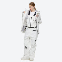 
                  
                    Women's waterproof 2L snow jacket and pants set - white floral print jacket with white pants, for cold-weather winter sports
                  
                