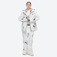 
                  
                    Women's breathable floral print ski suit - white floral print jacket with white pants, for skiing and snowboarding
                  
                