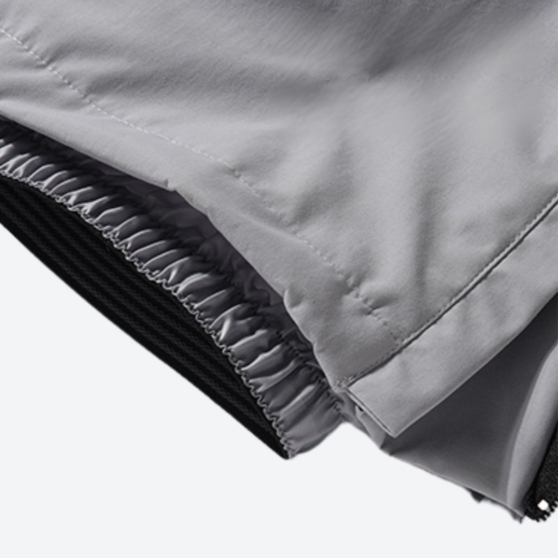 Women's 2-layer snowboard jacket and pants - lavender, hem gaiter close-up detail, for resort and street wear