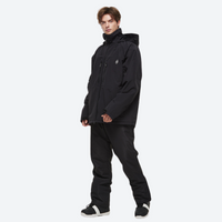 
                  
                    Unisex colorblock snowboard jacket and bibs - black jacket with black pants, for powder and piste riding
                  
                