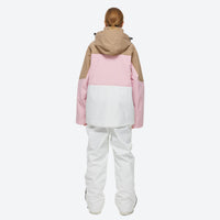 
                  
                    Breathable 2-layer ski jacket with suspender pants - tan pink and white colorblock jacket with white pants
                  
                