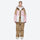 Unisex colorblock snowboard jacket and bibs - tan pink and white colorblock jacket with tan pants