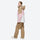 Breathable 2-layer ski jacket with suspender pants - tan pink and white colorblock jacket with tan pants, on-model side view