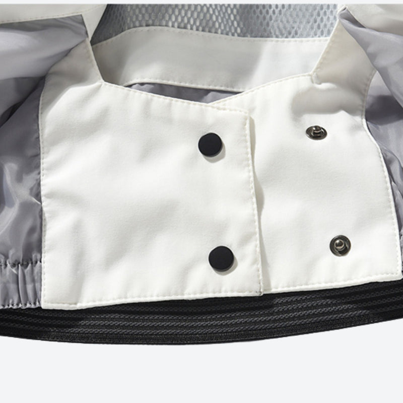 Unisex colorblock snowboard jacket and bibs - white lime and light blue colorblock, for resort and backcountry days
