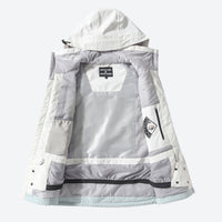 
                  
                    Breathable 2-layer ski jacket with suspender pants - white lime and light blue colorblock, for resort and backcountry days
                  
                