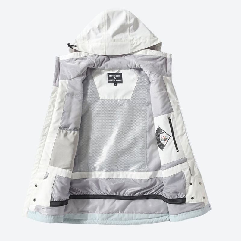 Breathable 2-layer ski jacket with suspender pants - white lime and light blue colorblock, for resort and backcountry days