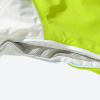 
                  
                    Breathable 2-layer ski jacket with suspender pants - white lime and light blue colorblock, for skiing and snowboarding
                  
                