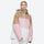 Unisex colorblock snowboard jacket and bibs - tan pink and white colorblock jacket with white pants, on-model front view