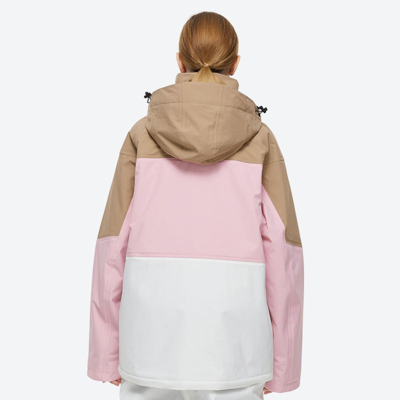 Breathable 2-layer ski jacket with suspender pants - tan pink and white colorblock jacket with white pants 52