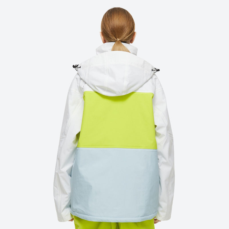 Waterproof 2L snow jacket and bib pants set - white lime and light blue colorblock jacket with lime pants 12