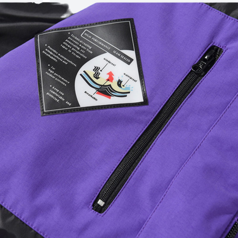Breathable 2-layer ski jacket with suspender pants - purple, for cold-weather winter sports