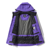 
                  
                    Waterproof 2L snow jacket and bib pants set - purple, interior lining open flat detail, for cold-weather winter sports
                  
                