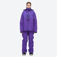 
                  
                    Waterproof 2L snow jacket and bib pants set - purple jacket with purple pants, for resort and backcountry days
                  
                