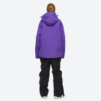 
                  
                    Waterproof 2L snow jacket and bib pants set - purple jacket with black pants, for skiing and snowboarding
                  
                