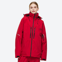 
                  
                    Waterproof 2L snow jacket and bib pants set - red, on-model front view, for cold-weather winter sports
                  
                