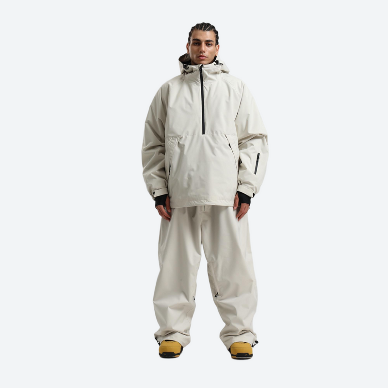 Men's waterproof 2L anorak snow jacket and pants - cream jacket with cream pants, for skiing and snowboarding