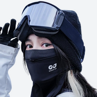 
                  
                    Breathe neckwarmer facemask with breathable fabric - black facemask on women in black cap with goggles waving
                  
                